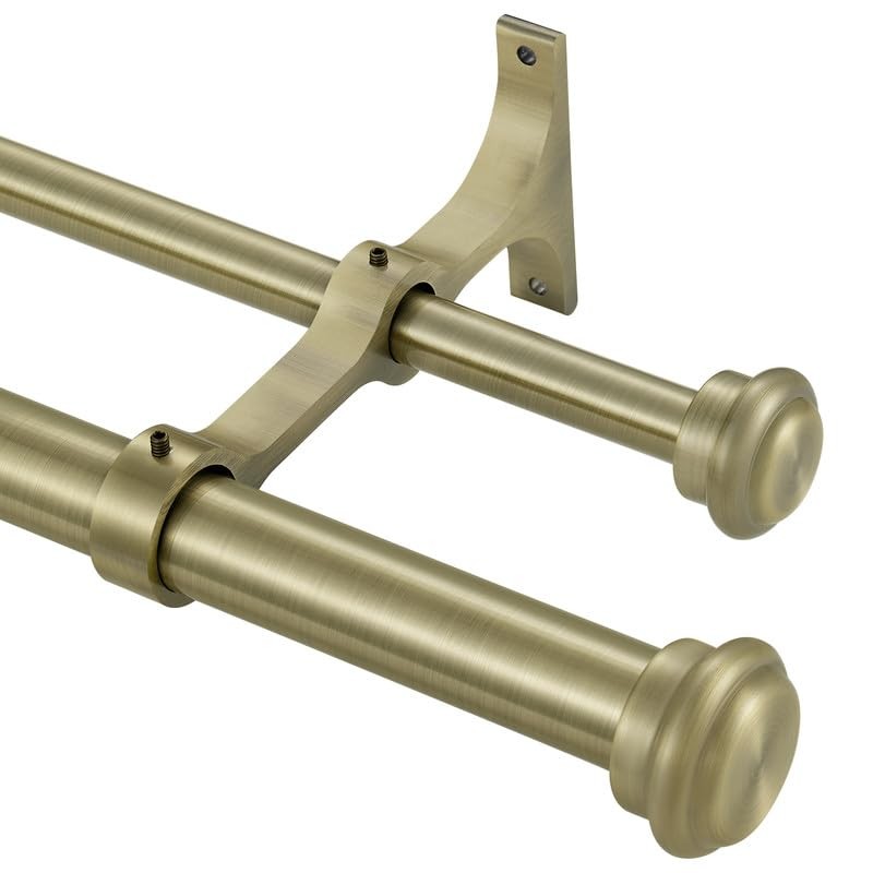 Antique Bronze Double Curtain Rods for Windows 72-144, Double Drapery Rods with