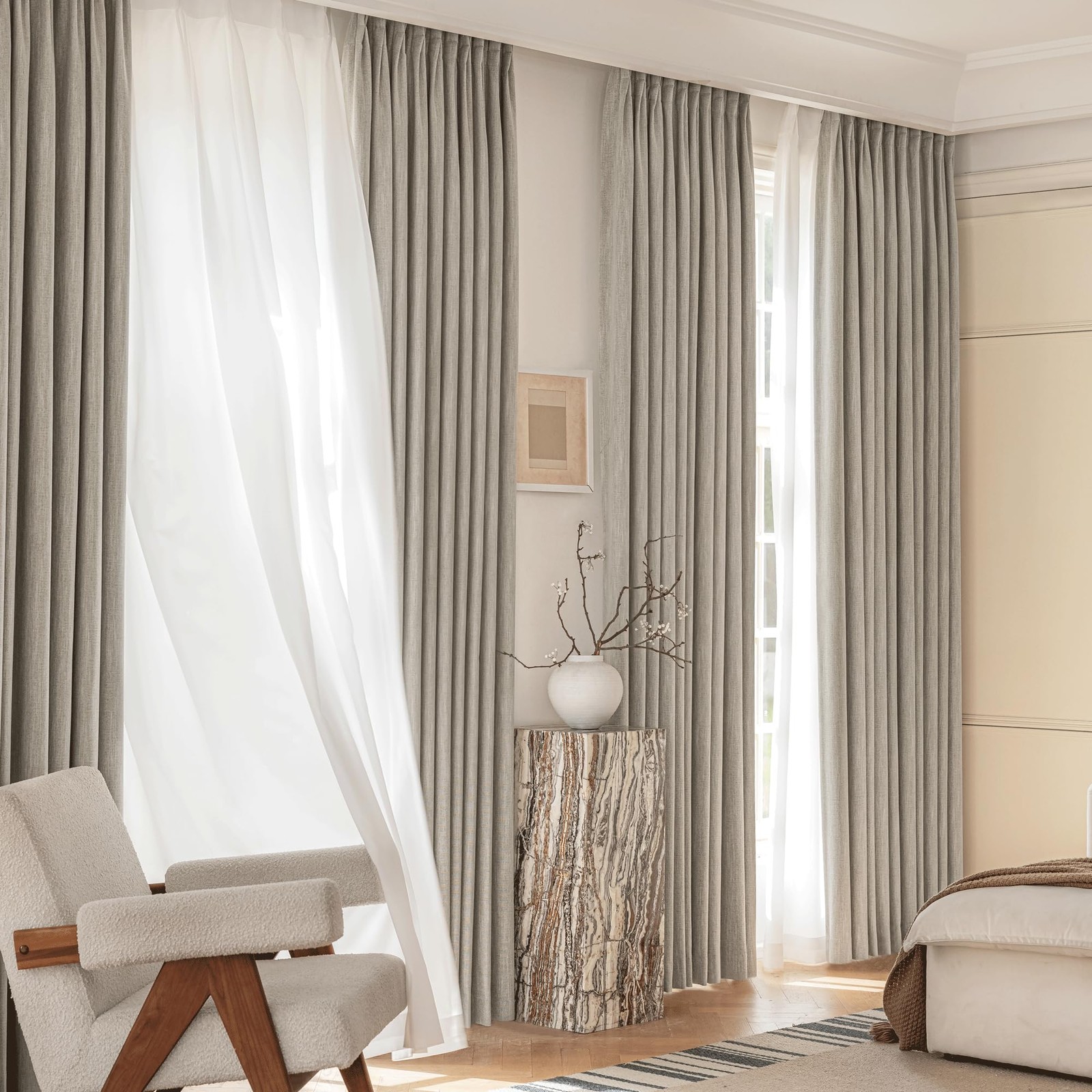40×102 Natural 100% Full Blackout Faux Linen Curtains, Set of 2 Panels, 6cm H…