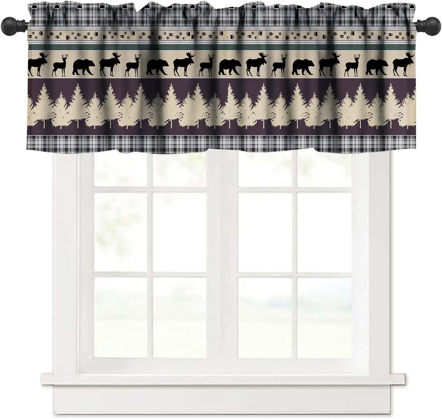 Rustic Farmhouse Bear Deer Valances,Retro Rustic Style Valance Farmhouse Cottage
