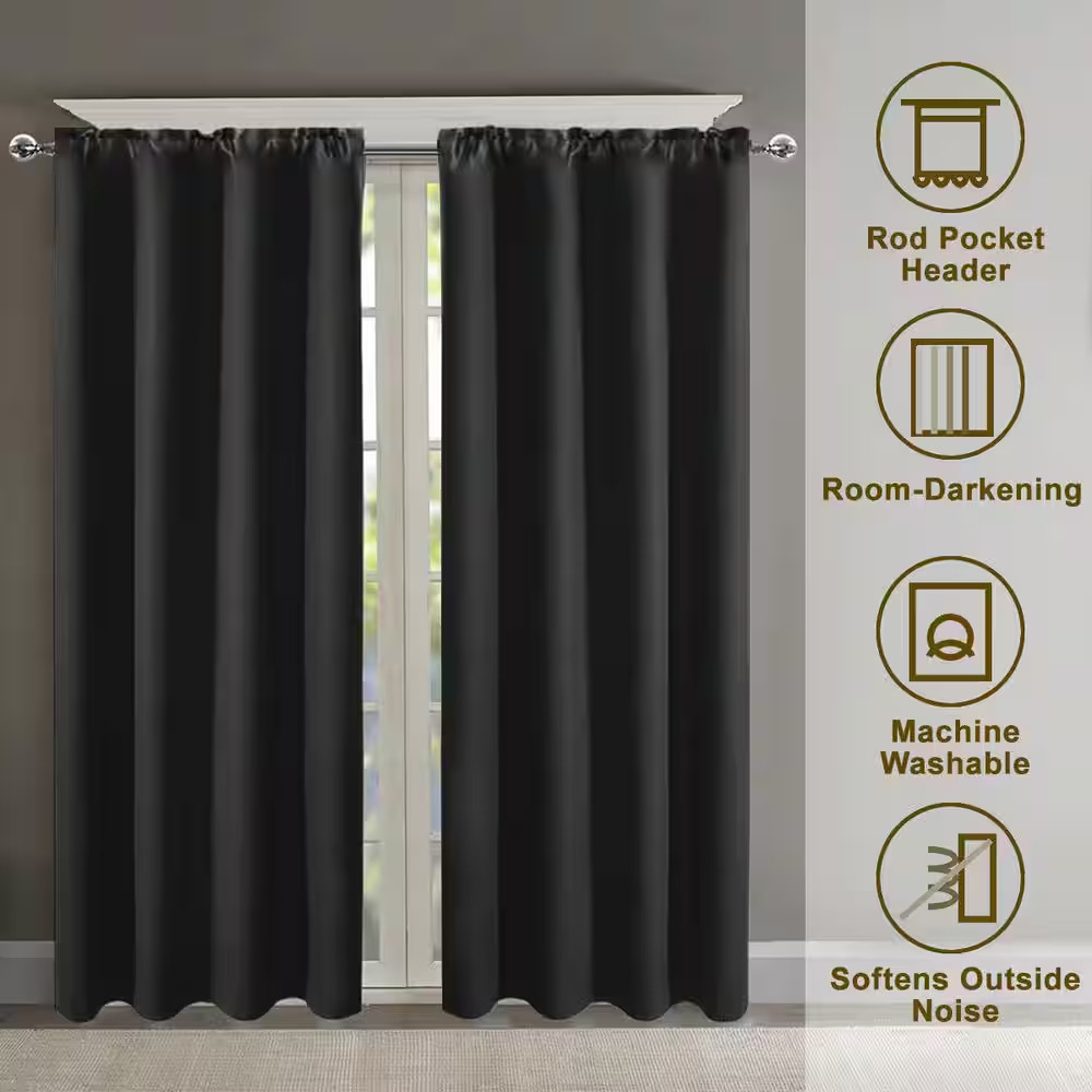 Black Polyester 42 In. W X 45 In. L Insulated Thermal Rod Pocket Indoor Blackout