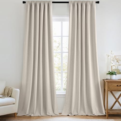 100% Blackout Curtains 96 Inch Long 2 Panels Set 50″W x 96″L (Pack of 2) Beige
