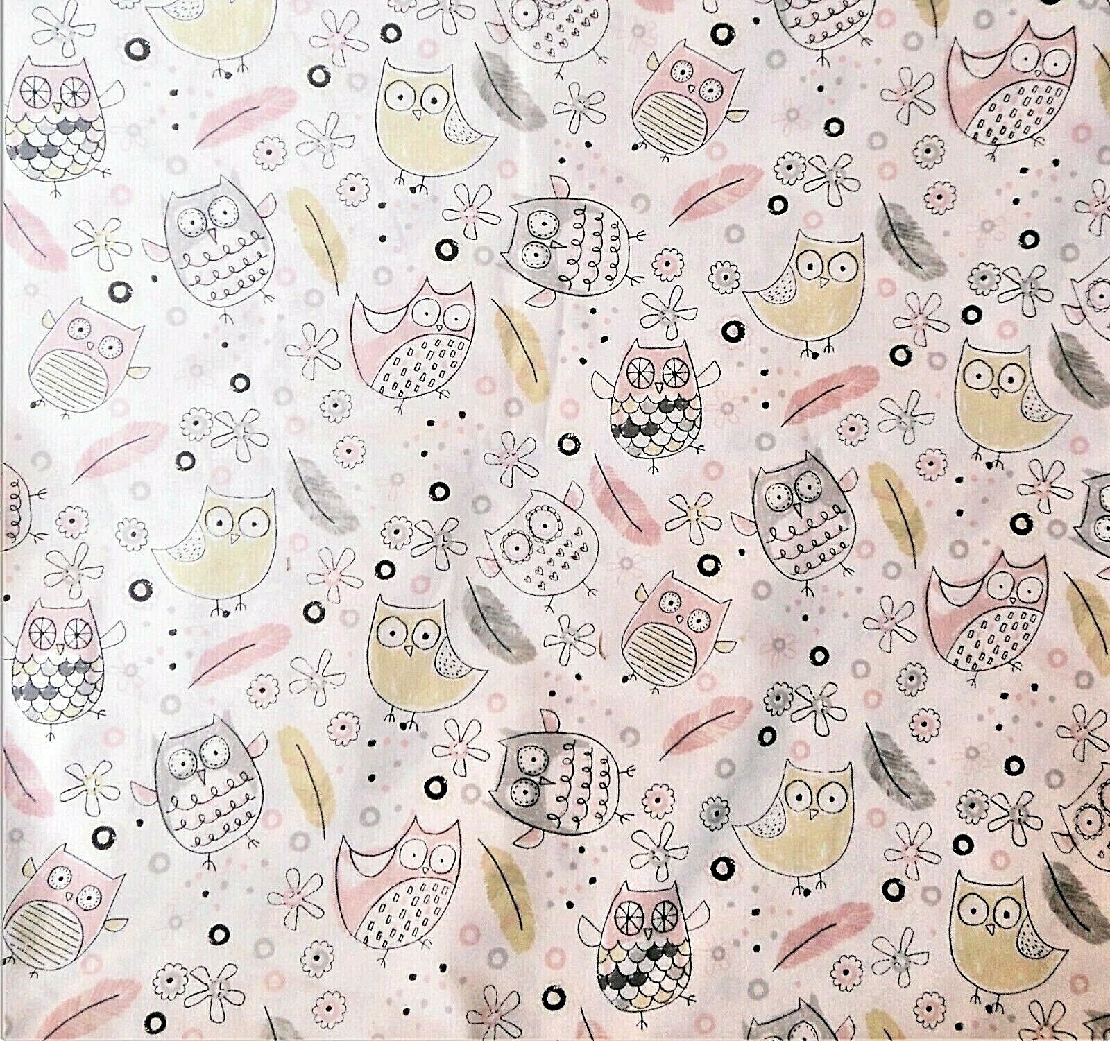 Curtain Valance Baby Nursery Owl Pastel Pale Pink Yellow Gray Black White 42×14
