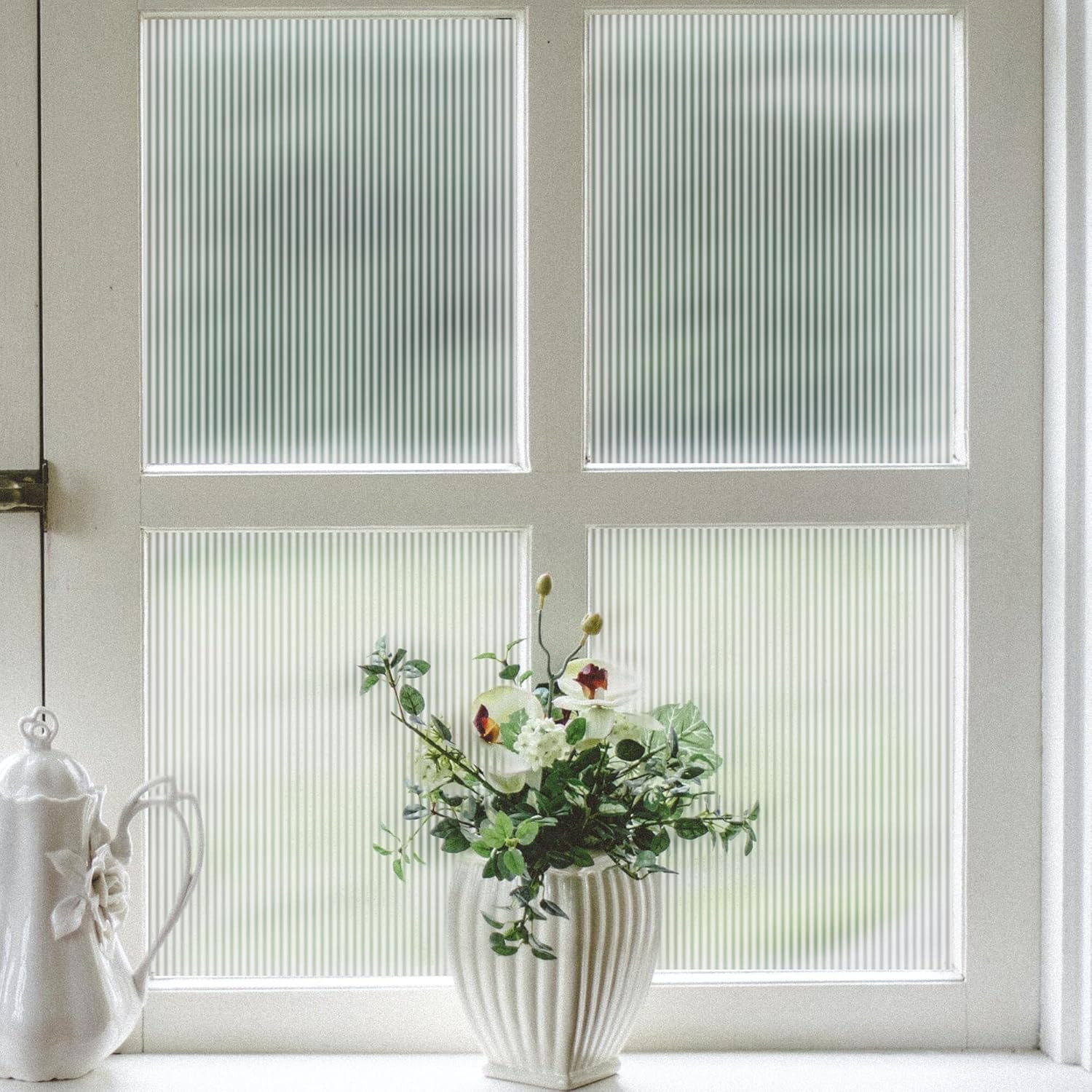 Reeded Glass Privacy Film – Frosted Window Decals for Home, 35.4×157.4