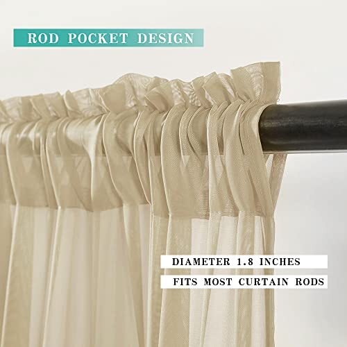 2 Panels Kitchen Tiers Half Window Sheer Curtains Rod 29»W x 24»L Beige