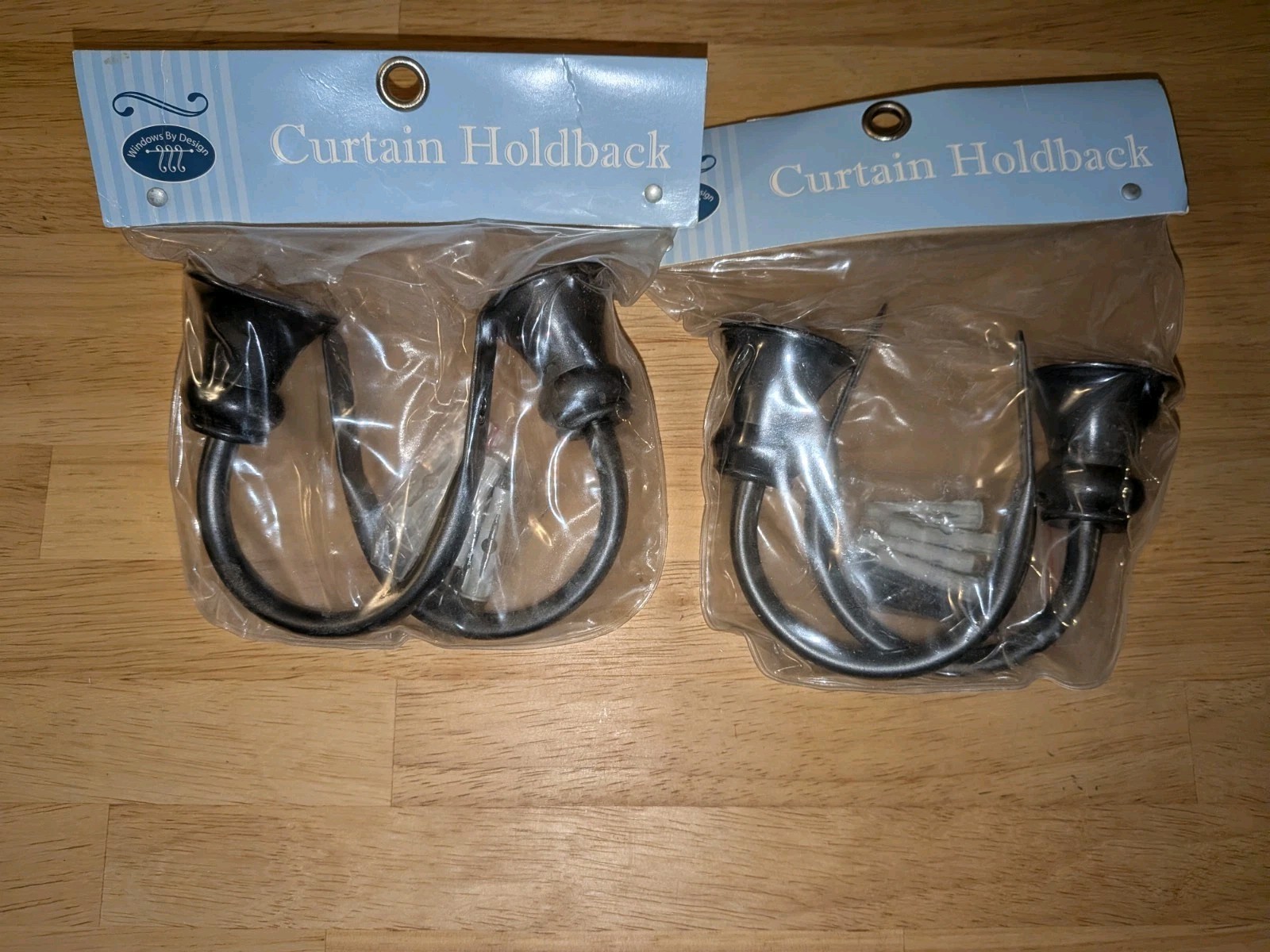 Set Of 4 Black Metal Curtain Holdbacks 2-Pack Wall Mount w/ Screws