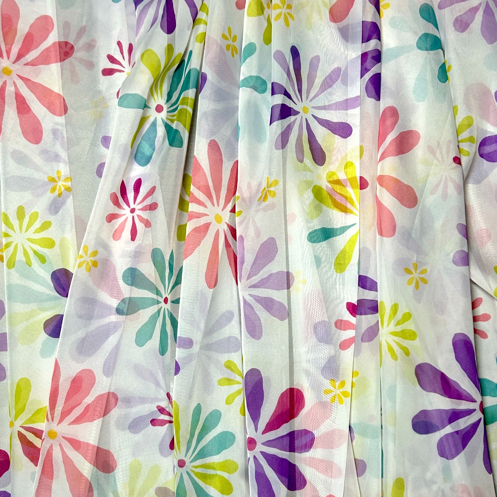 90s Y2K Retro Style Sheer Daisy Curtain Panel Pair Set of 2 Flowers 58″Wx84″L