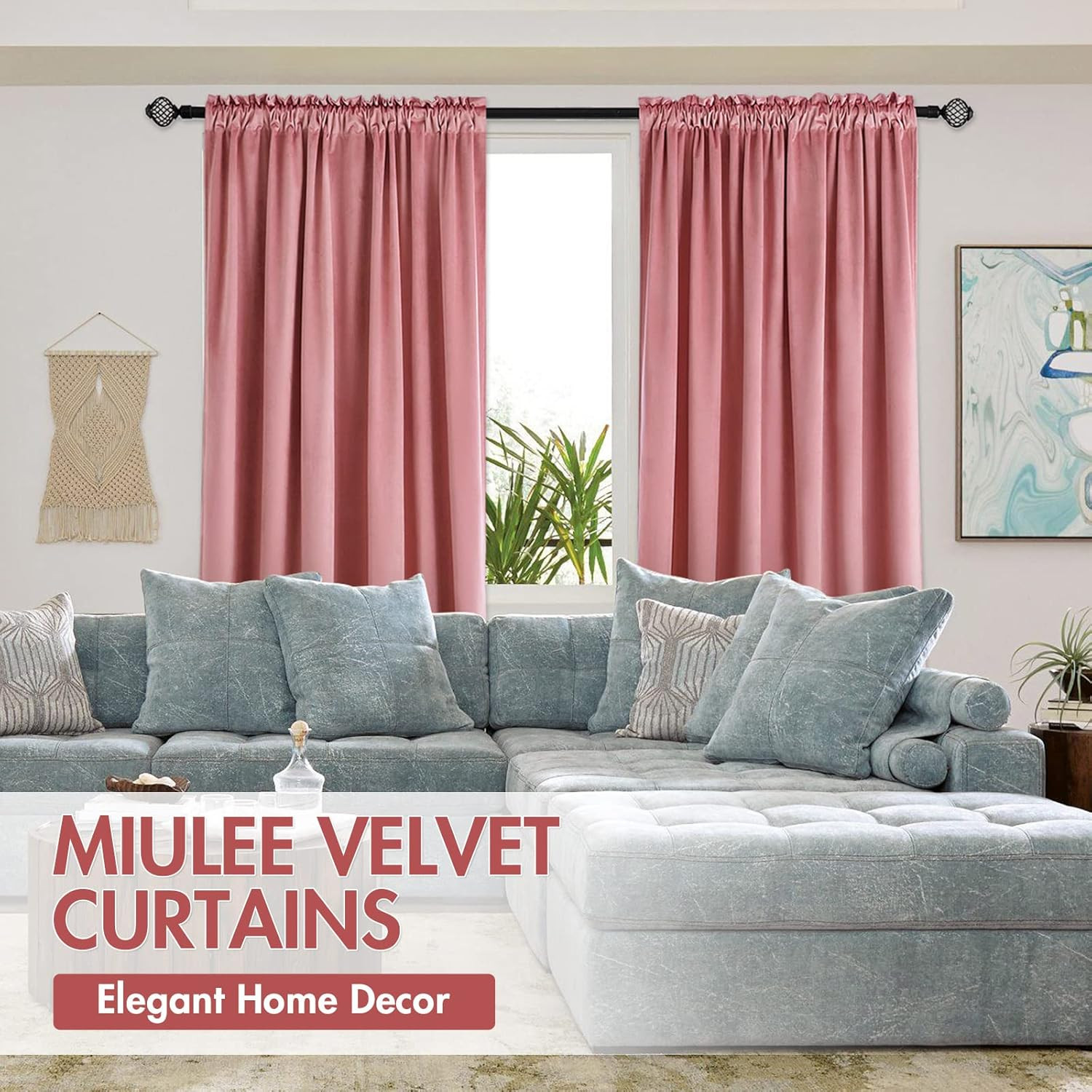 MIULEE Blush Pink Velvet Curtains Thermal Insulated Blackout Curtain Drapes for