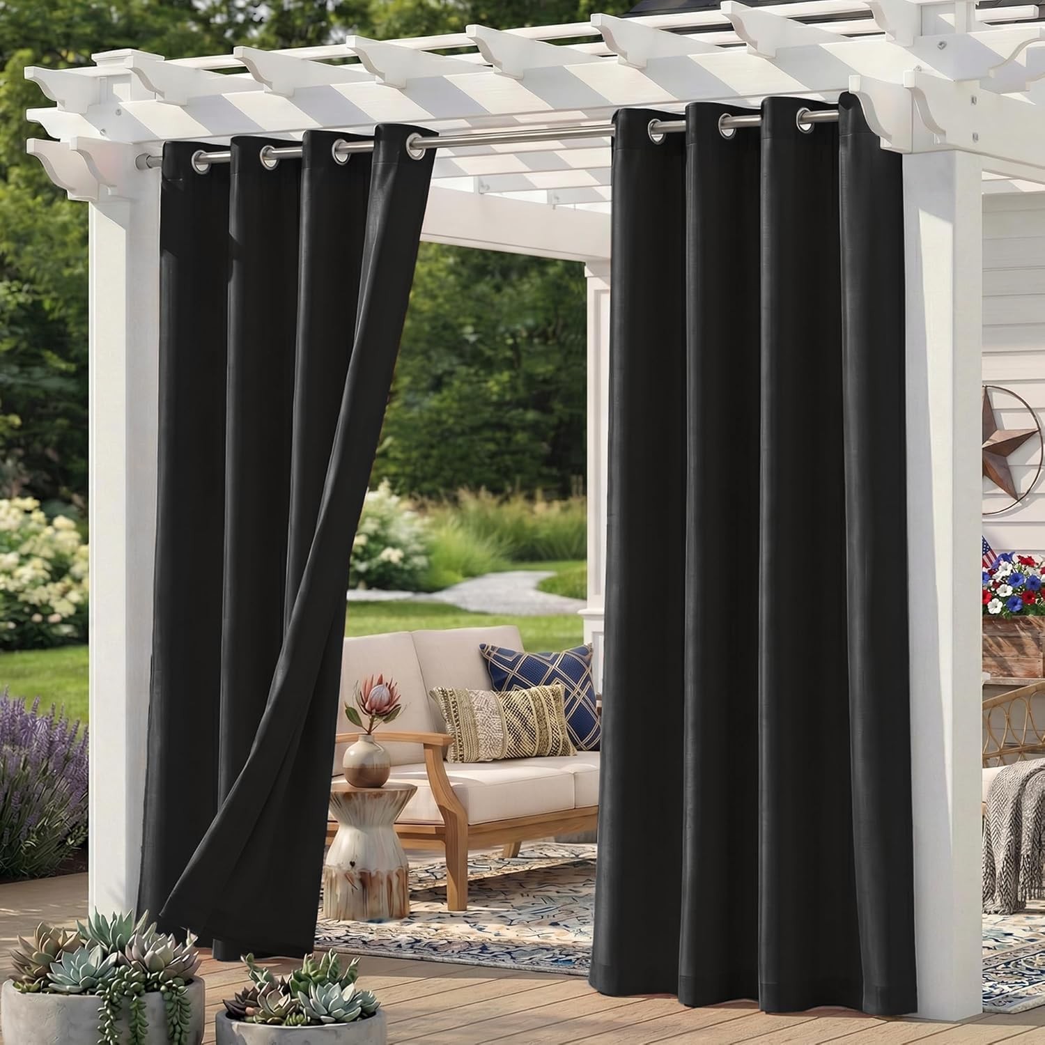 Set of 6 Outdoor Curtains for Patio Waterproof, Breathable Grommet Privacy Panel