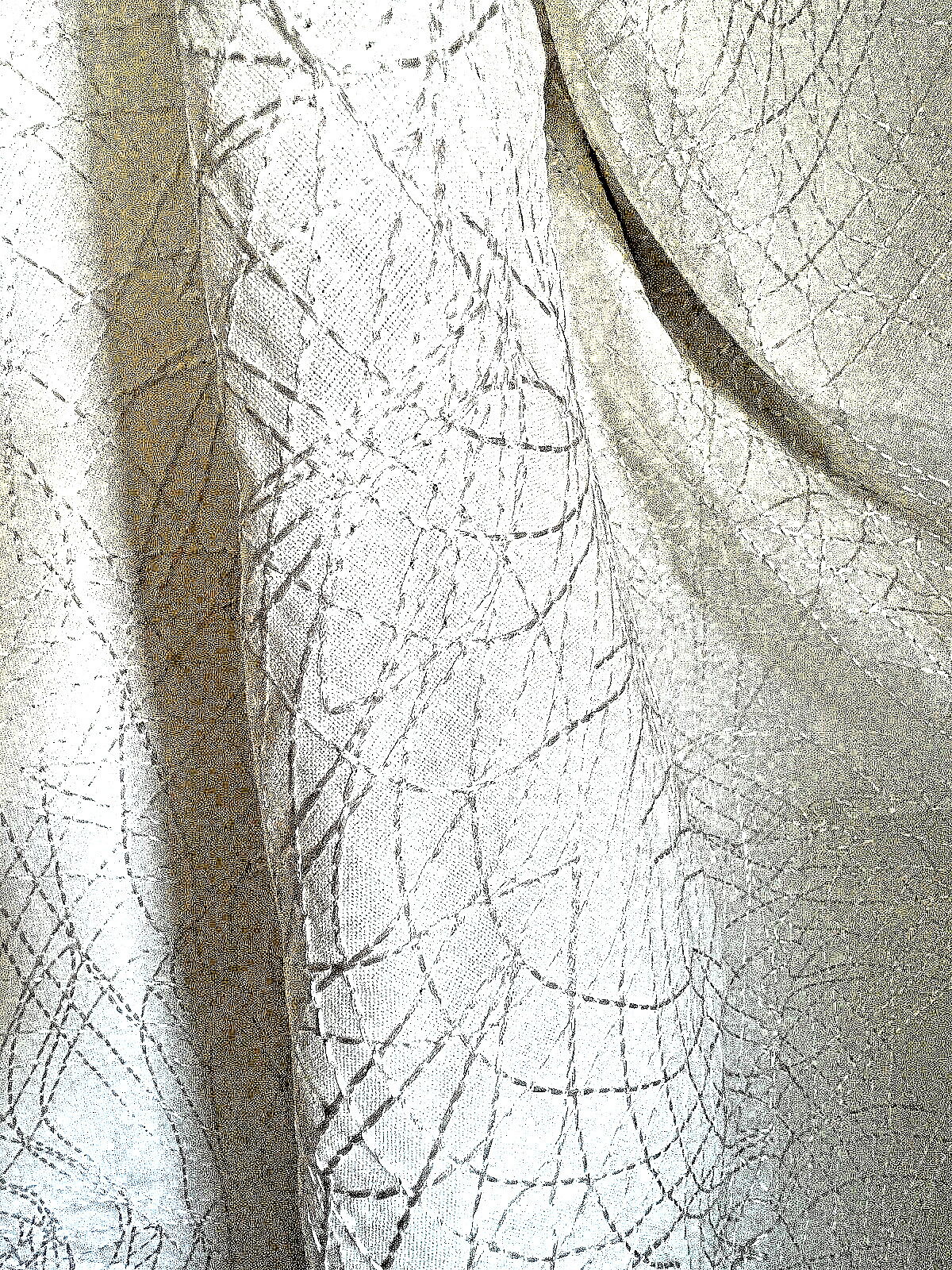 Designer White Fabric Drape Curtain One Panel Stitch Lines Abstract Pattern New