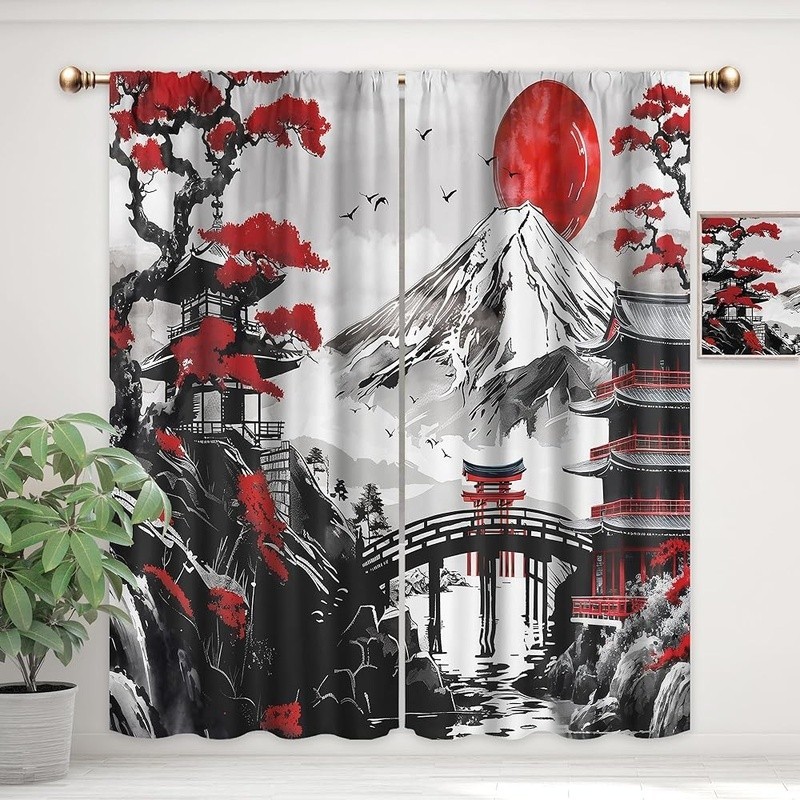 Energy Efficient Black Red Curtain Panels Soft Polyester Privacy Decor New