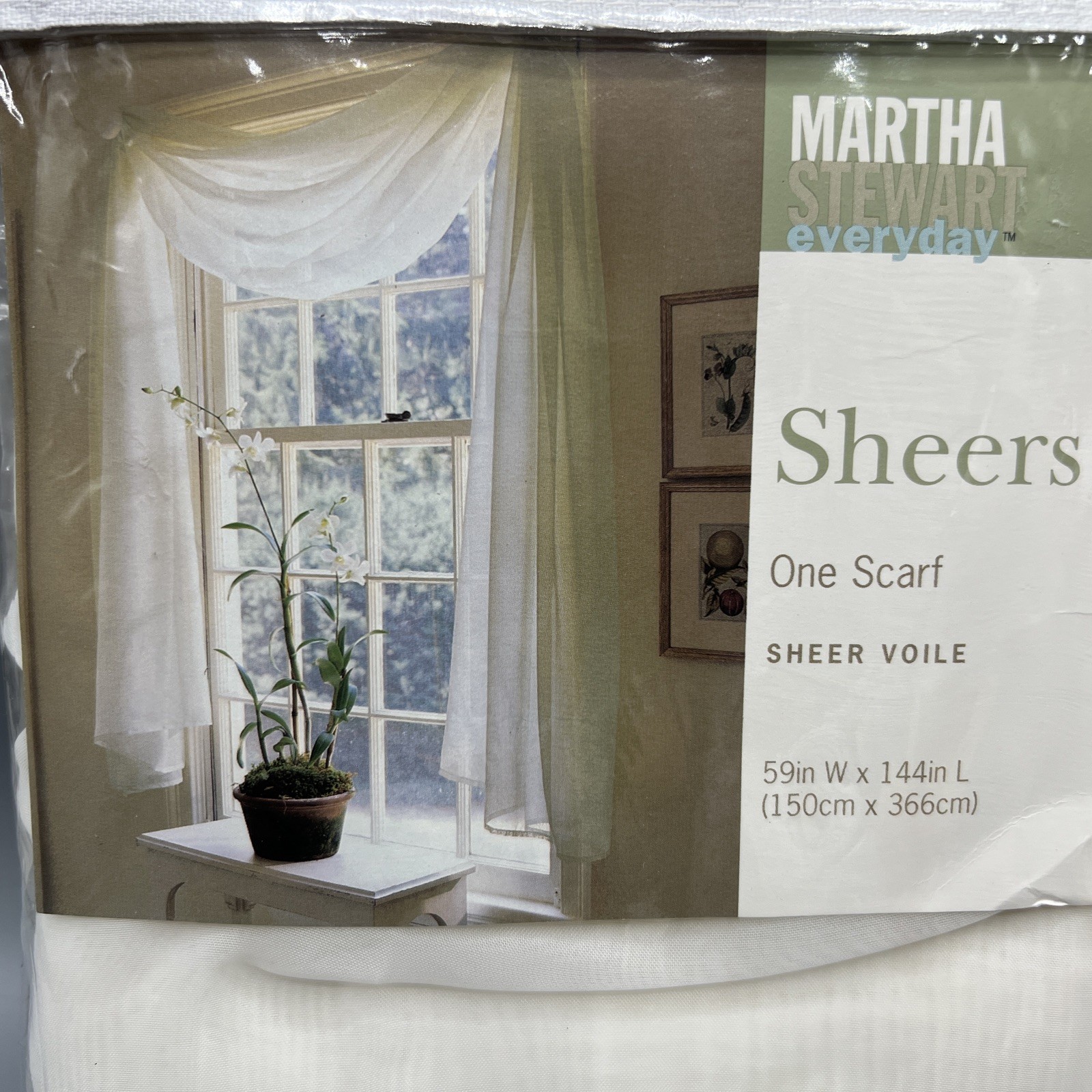 Martha Stewart Everyday One Sheer Voile Ivory Scarf 59”x144” USA Y2K Item 1132