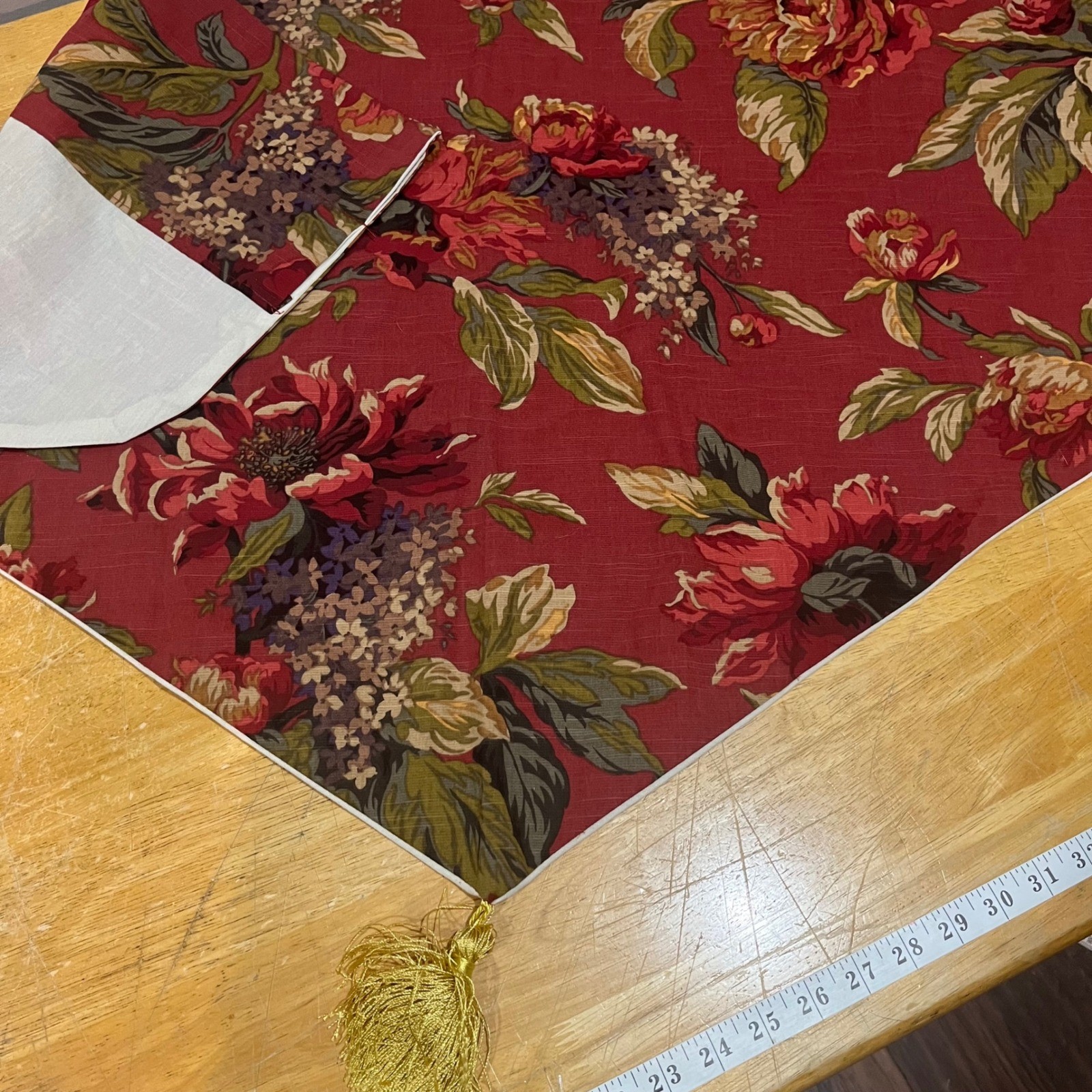 Croscill Home Serena Red Floral Pointed Window Valance with Tassel 40×25 Classic