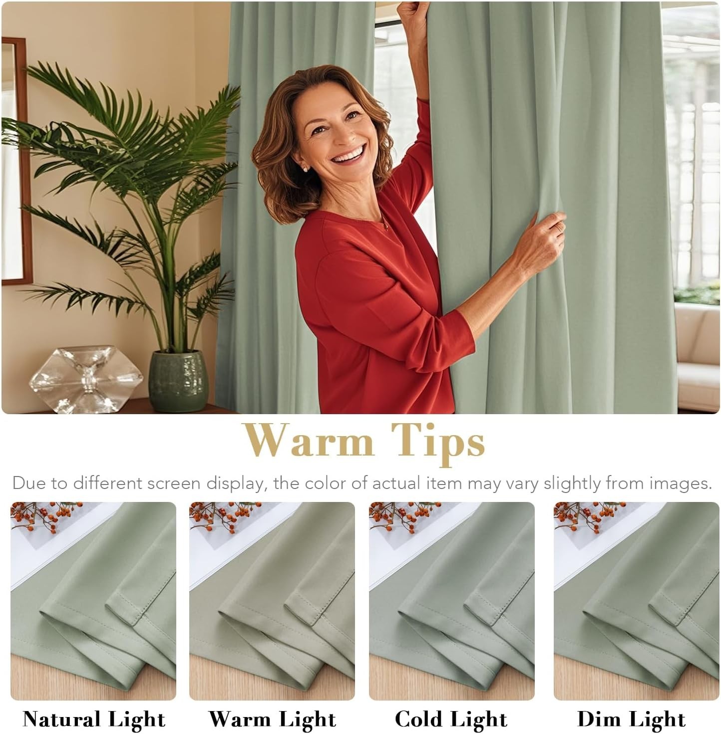 Elegant Blackout Curtains, Light Sage, 52×84