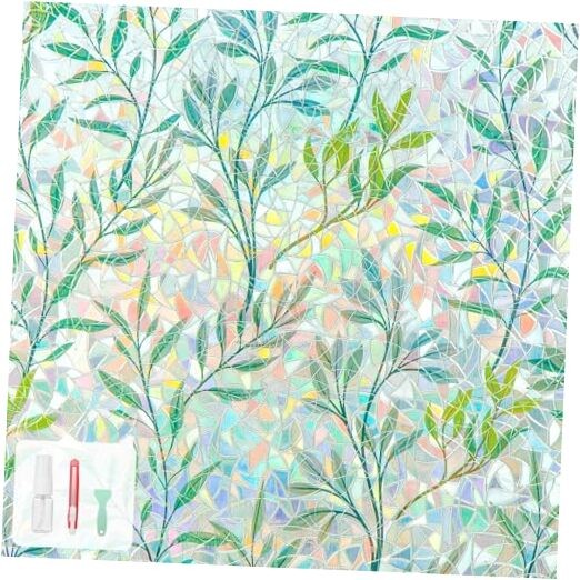 (23.6″x78.7″) Rainbow Window Privacy Film, Leaf Design Stained 23.6″ x 78.7″