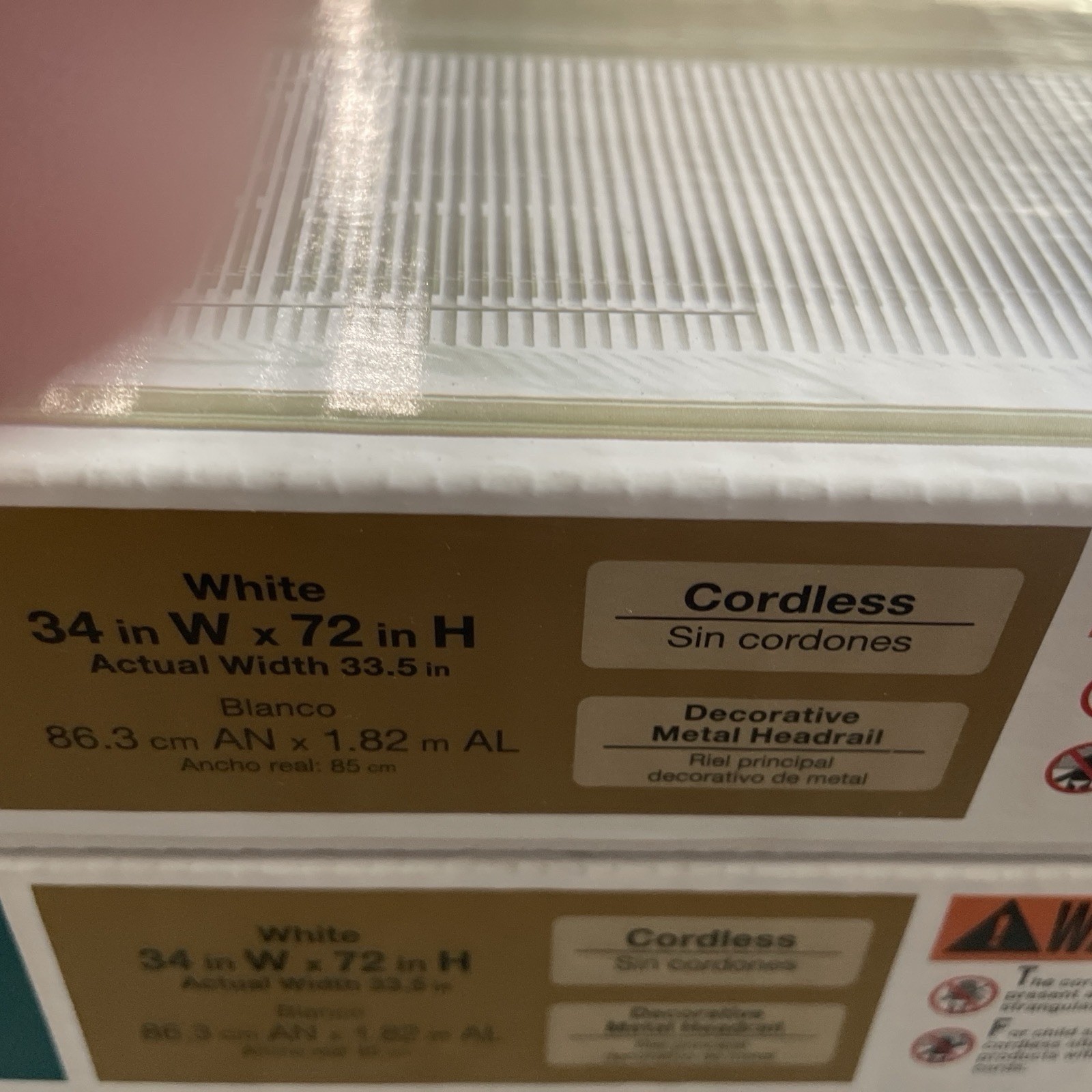 34″ X 72″ Hampton Bay White Cordless 1 in. Room Darkening Vinyl Blinds