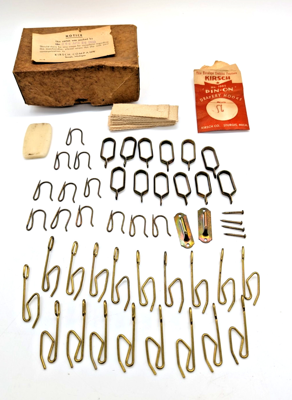48 Pc Vtg Lot Kirsch Drapery Hardware Pin-On Hooks Rings Brackets MCM 1950 NOS