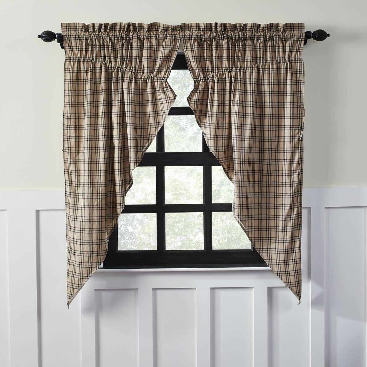 SAWYER MILL Charcoal Plaid Prairie SHORT CURTAINS Plaid 63X36 Country Farmhouse