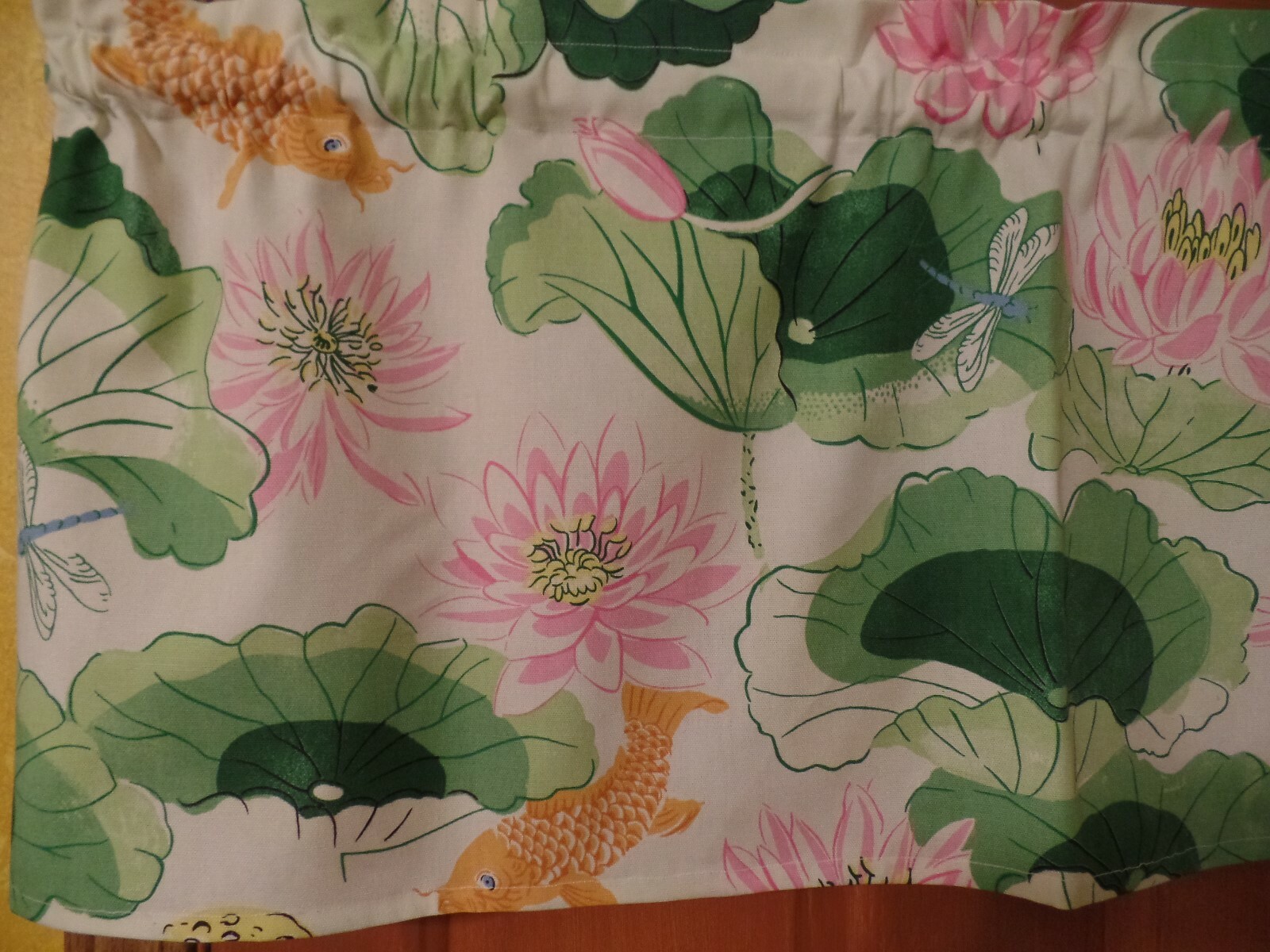 Green Lotus, Pink Flower, Gold Koi Fish, Handmade Door, Bedroom Window VALANCES