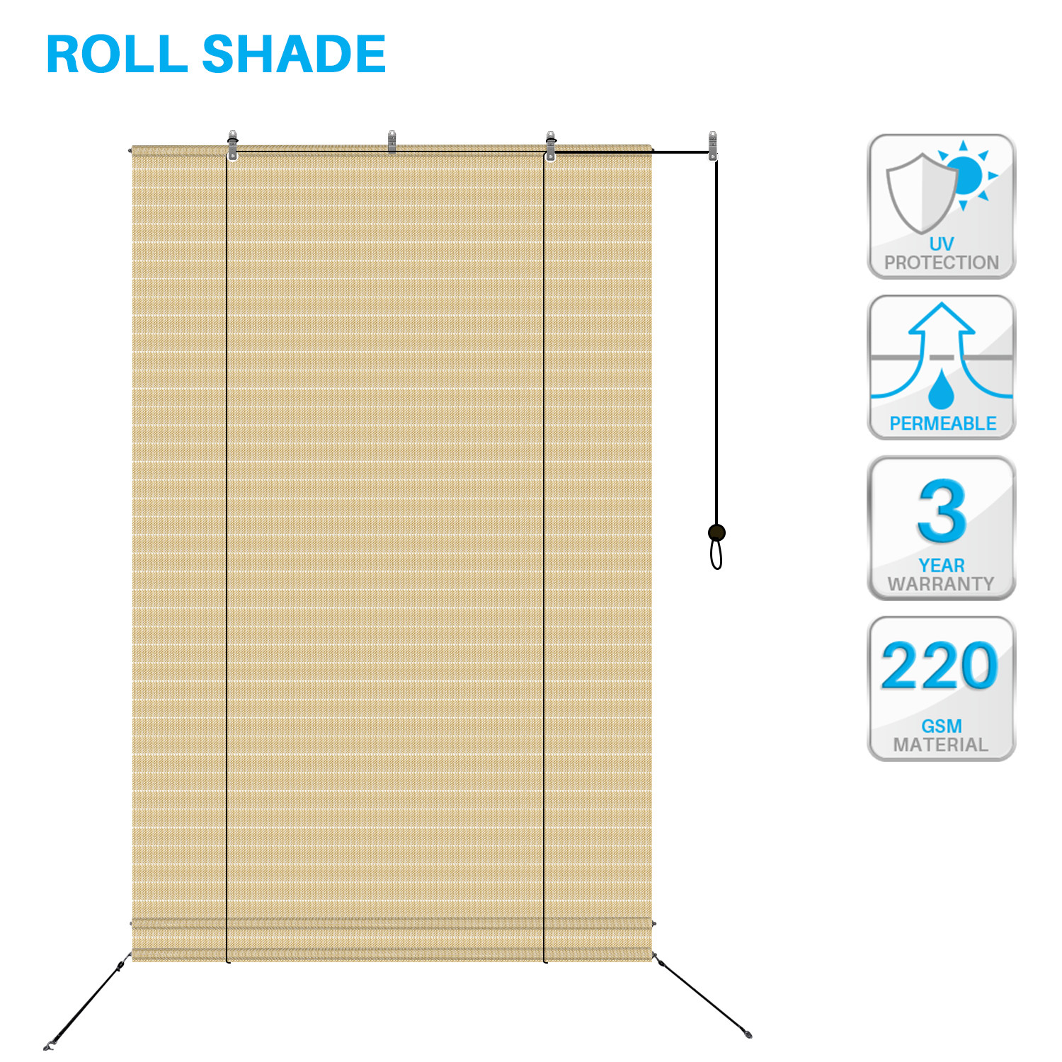 Shades Roll Up Blind Screen Patio Outdoor Deck Gazebo Porch Beige Hollow Out