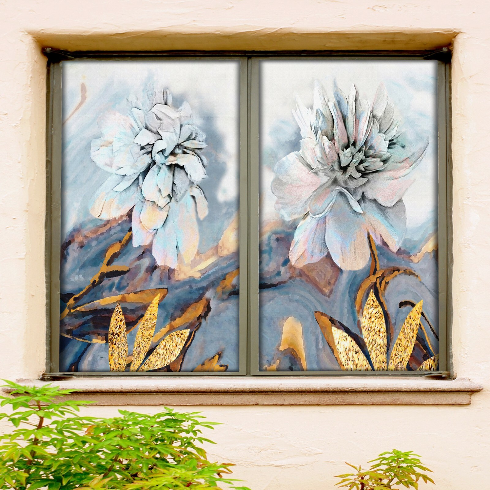 3D White Peony A196 Window Film Print Sticker Cling Stained Glass UV Zoe