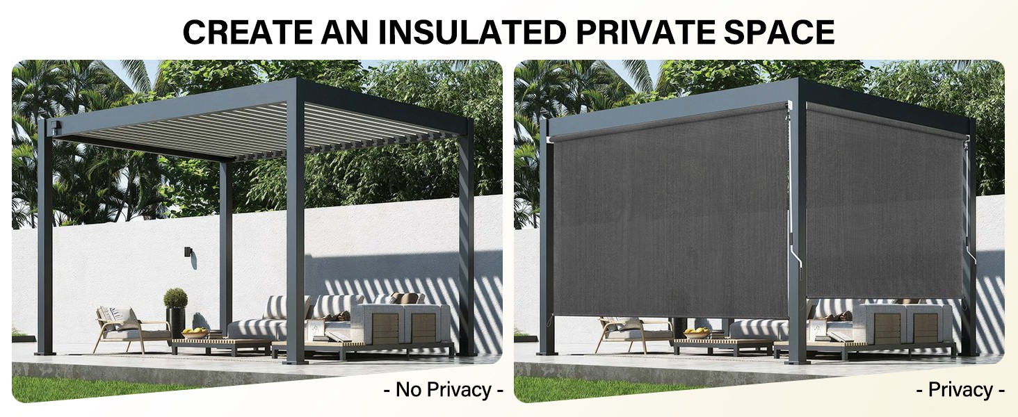 Outdoor Roller Shades 8′ W x 6′ L (96″ W x 72″ H), Cordless Patio Shades Roll Up