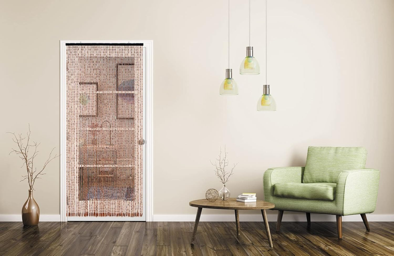 Boho Brown Bamboo & Wood Beaded Curtain for Doorway – 36″x79″ Room Divider