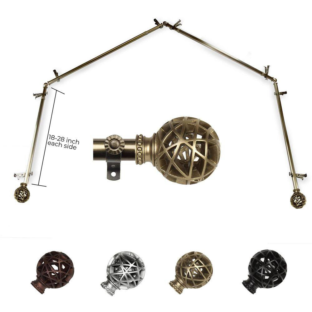 13/16″ Leanette 4-Sided Bay Window Curtain Rod (18-28 Inch Each Side)-Antique Br