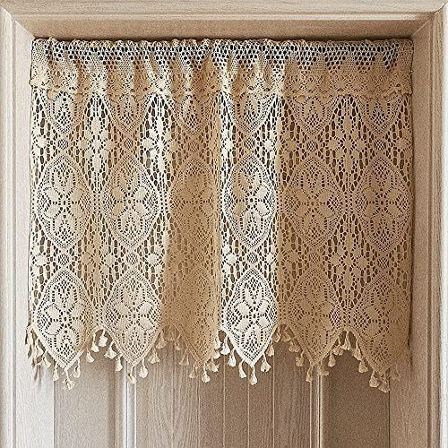 Retro Crochet Curtain Valance for Kitchen Window 35″W x 26″L (Pack of 1) Beige