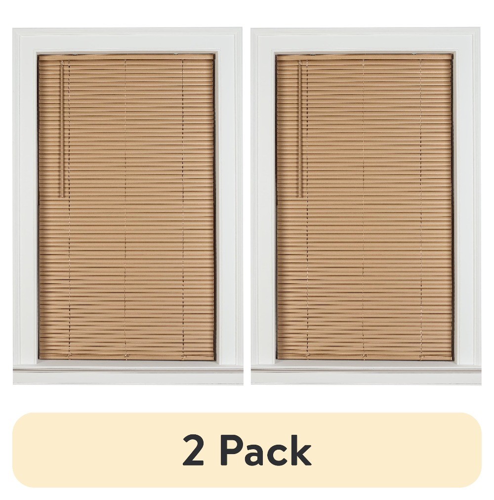 (2 pack)1″ Cordless Vinyl Room Darkening Mini Blinds, Khaki, 23″W x 48″L