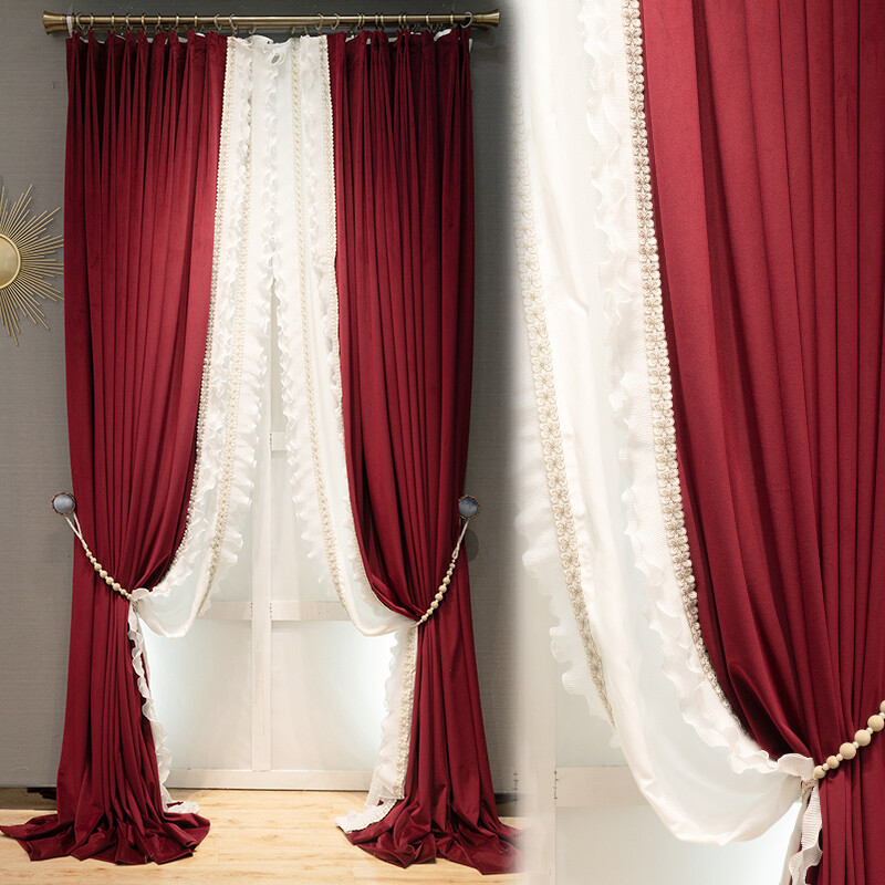 luxury European velvet thickened red cloth blackout curtain tulle drape C1110