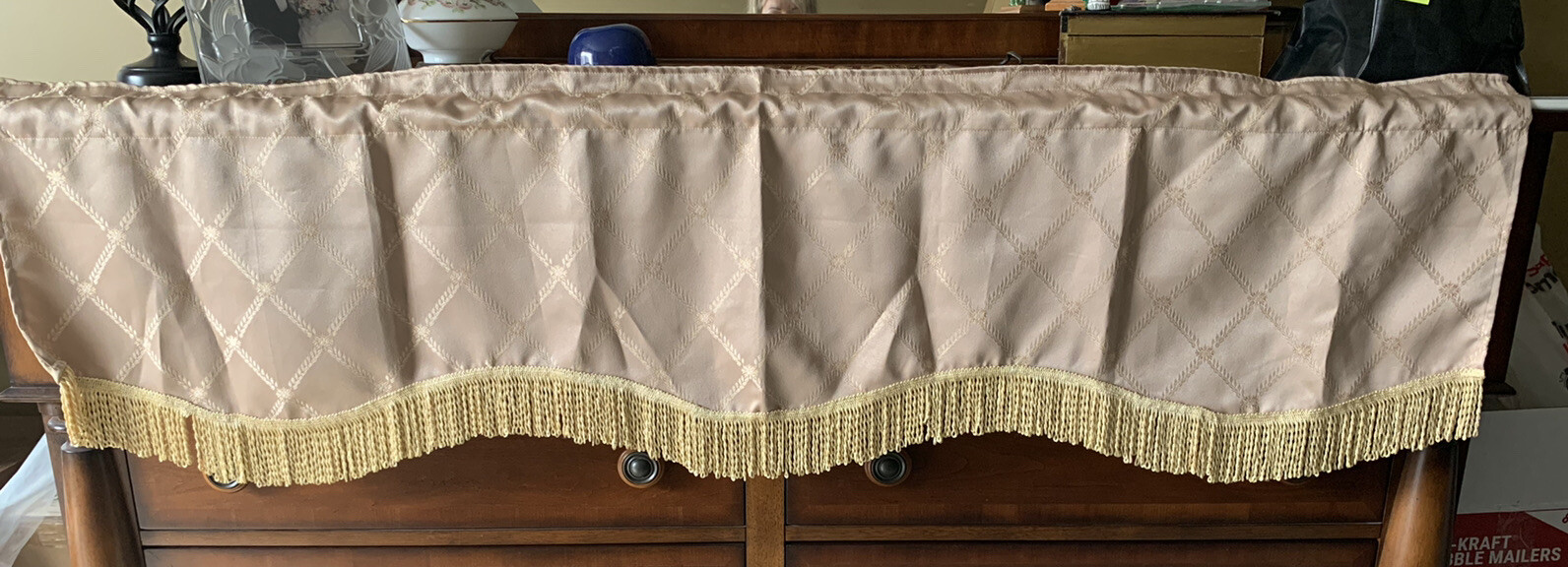 Violet Linen Incorporated Damask Gold Fringed Valance 60×15