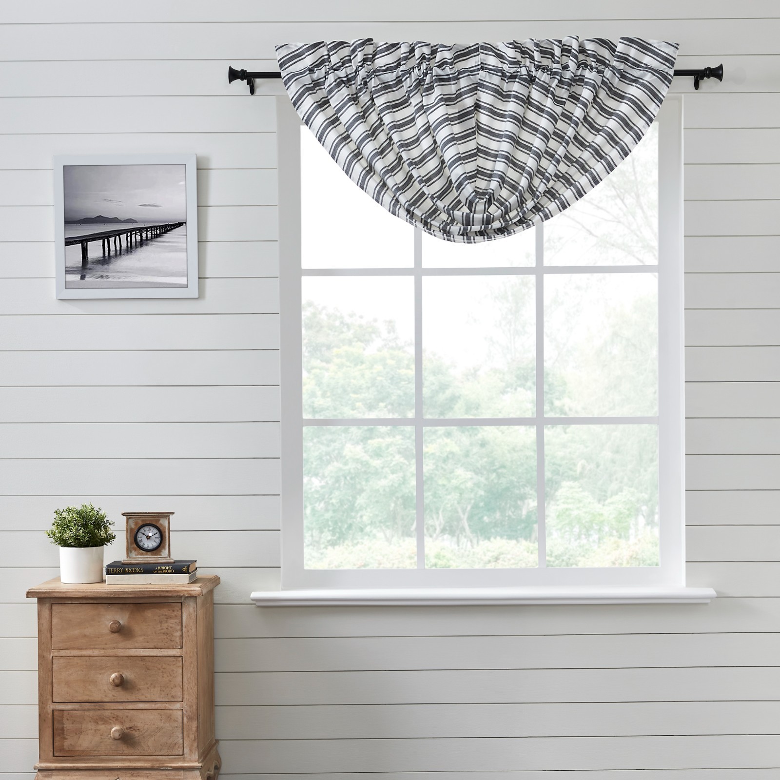 SAWYER MILL Black Ticking Stripe Balloon VALANCE 15×60 Farmhouse VHC Brands