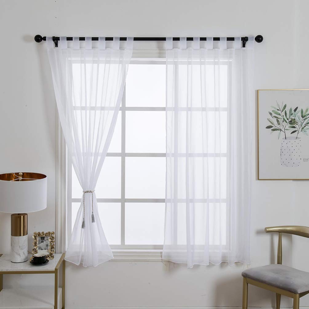 1 Panel Tab Top Sheer Drapery – Girls Room Sheer Voile Curtains – White 57(H)…