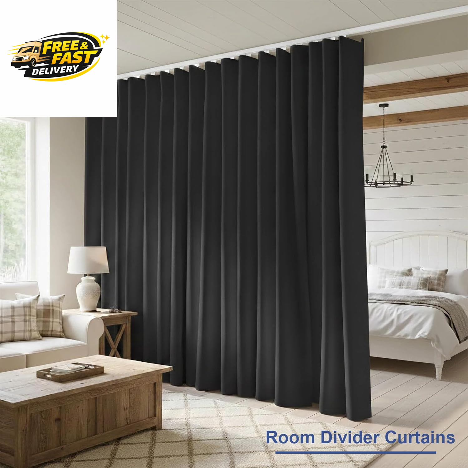 Room Divider Curtains, Blackout Ceiling Track Curtains with Hooks Wall Dividers