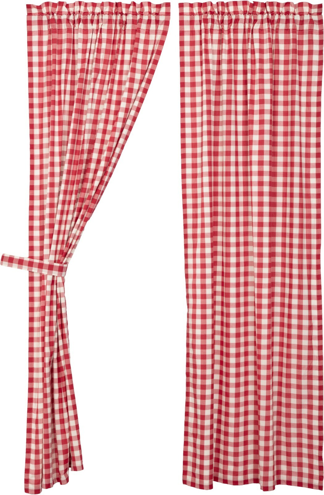 84″L Red Buffalo Check Country Farmhouse Curtains Cotton Lined Tie Backs Annie