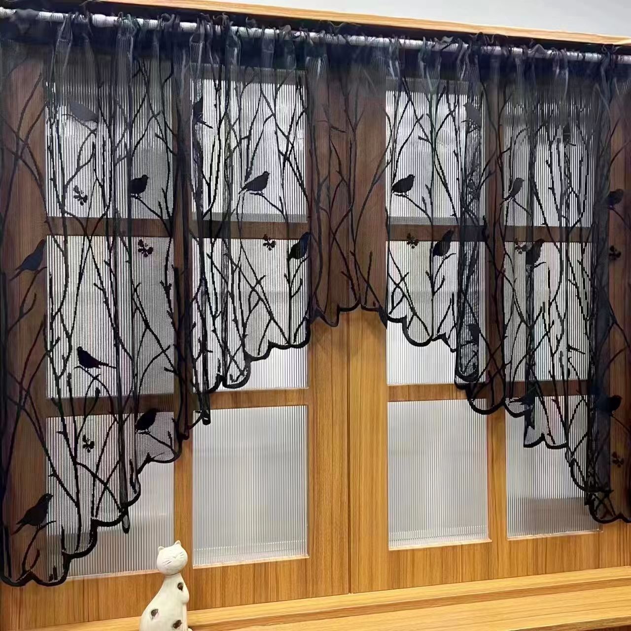 Lace Curtain Valance Bird Embroidered Curtain for Kitchen Bathroom Window F3