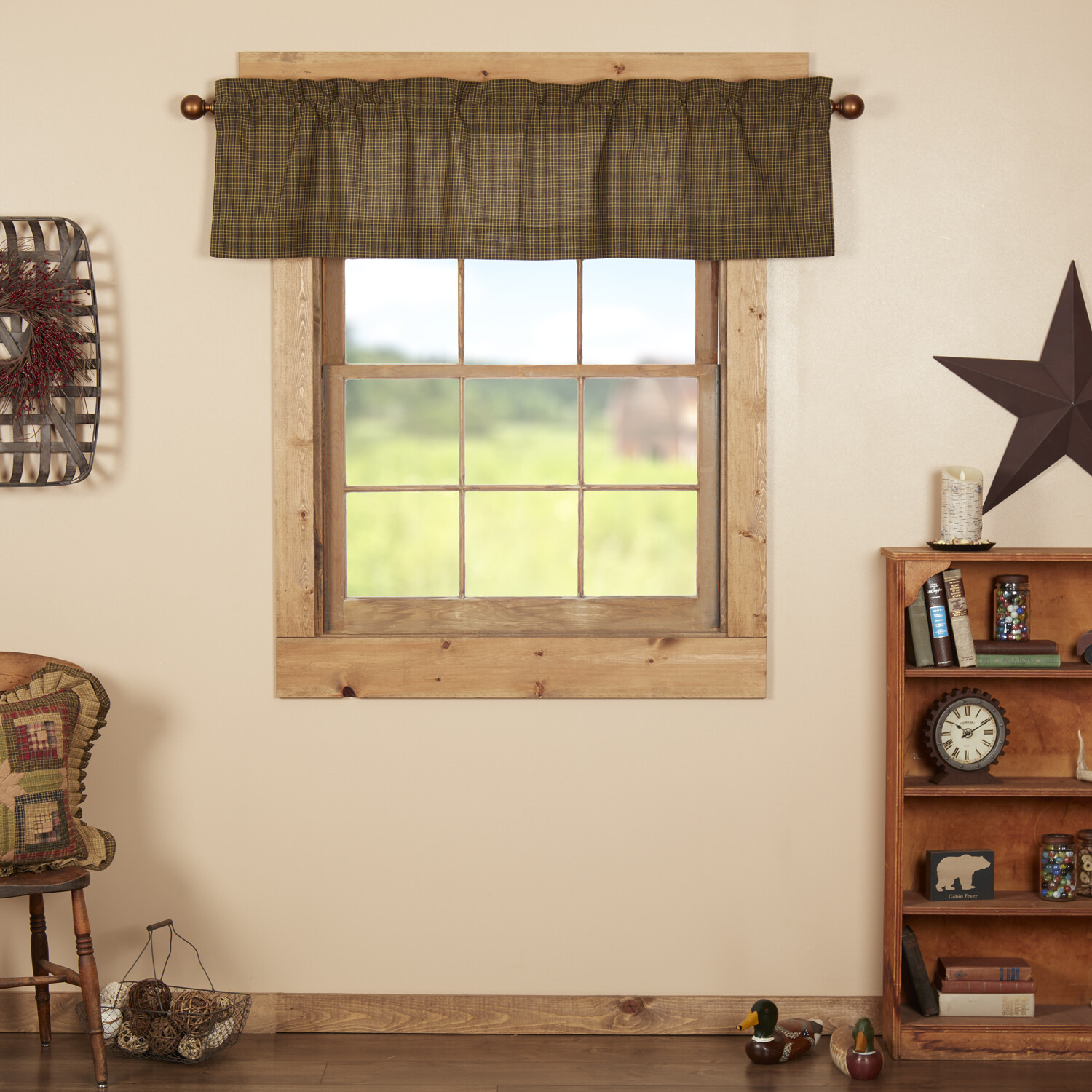 VHC Brands Rustic 16″x60″ Green Plaid Valance Rod Pocket Kitchen Window Curtains