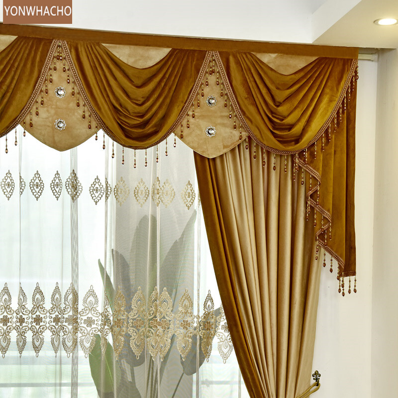 European high-end court velvet gold cloth blackout curtain valance drape B590