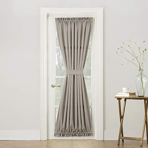 Sun Zero Barrow Energy Efficient Rod Pocket Door Curtain Panel, 54″ x 72″, Stone