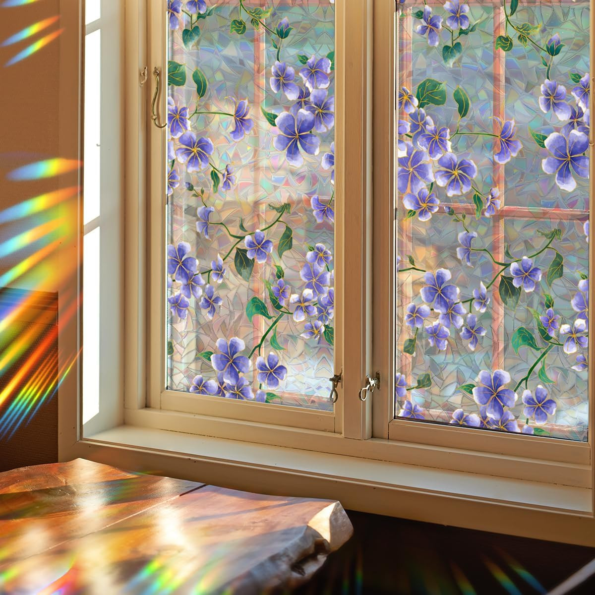 Window Privacy Film Rainbow Flower Window Clings 3D Decorative Vinyl Stained Gla