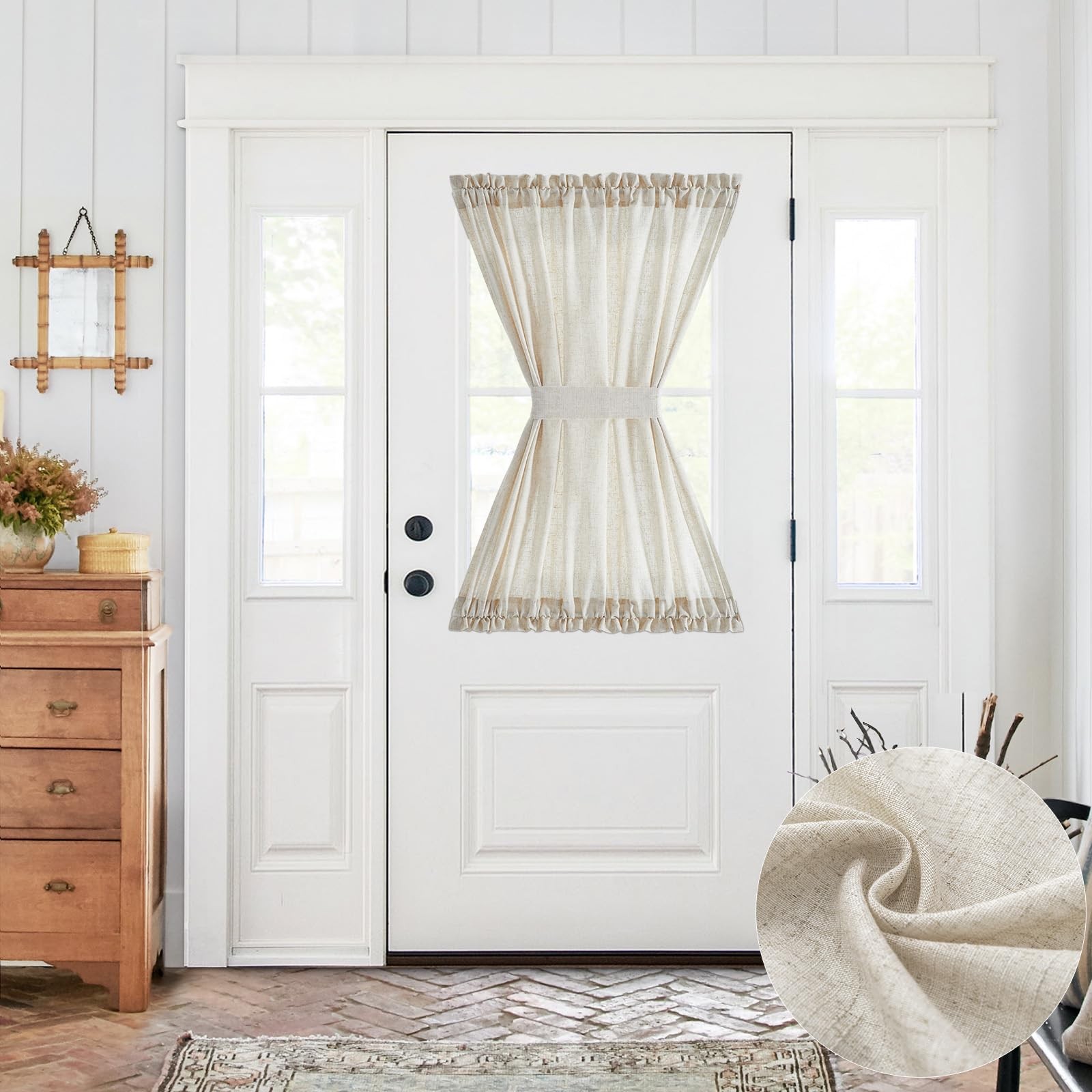 Linen Blend French Door Curtain Crude 40 Inch Rod Pocket Privacy Panel with T…