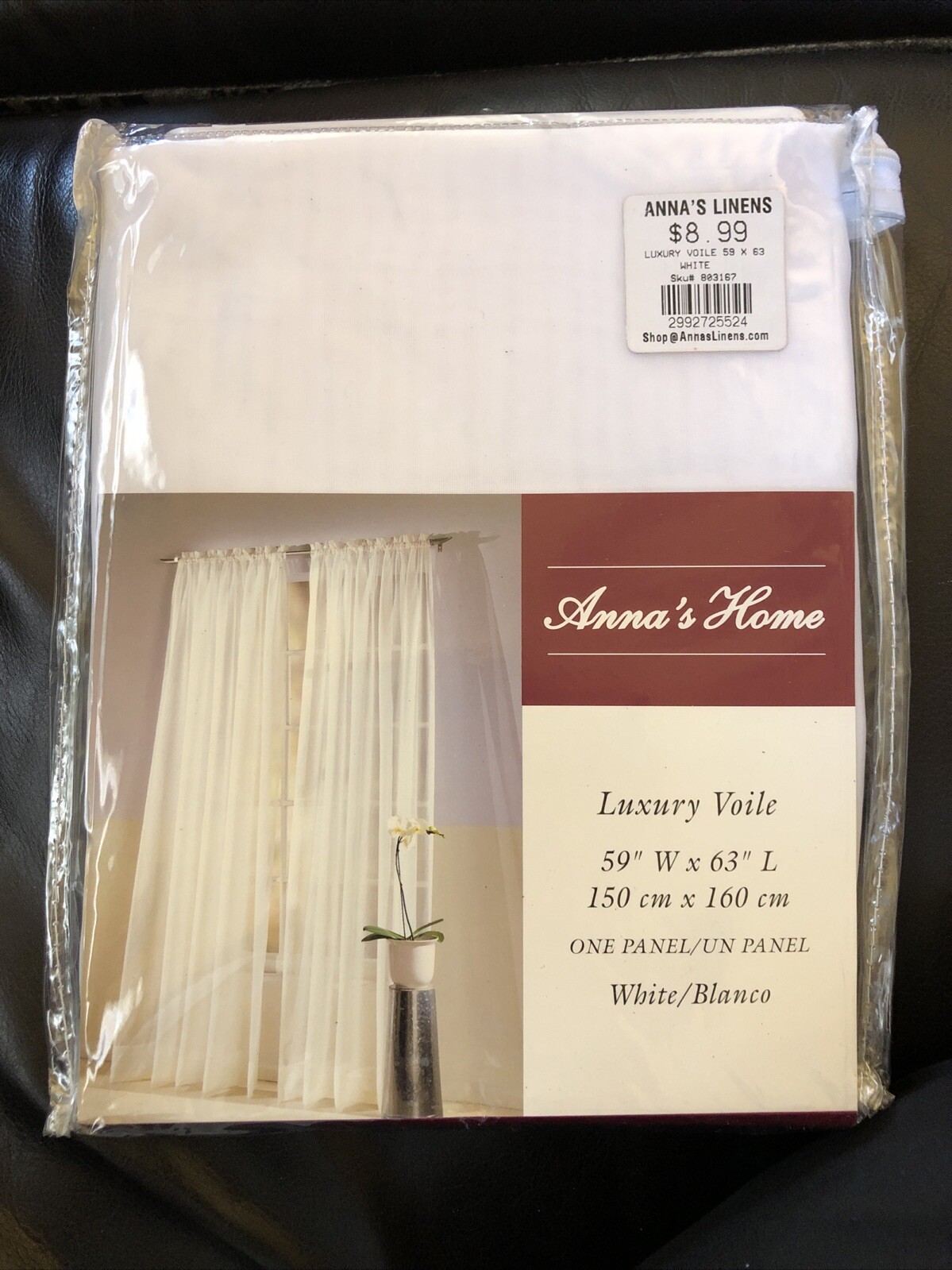 Luxury Voile 59″ x 63” White Window Panel Sheer Annas Linens New In Package One