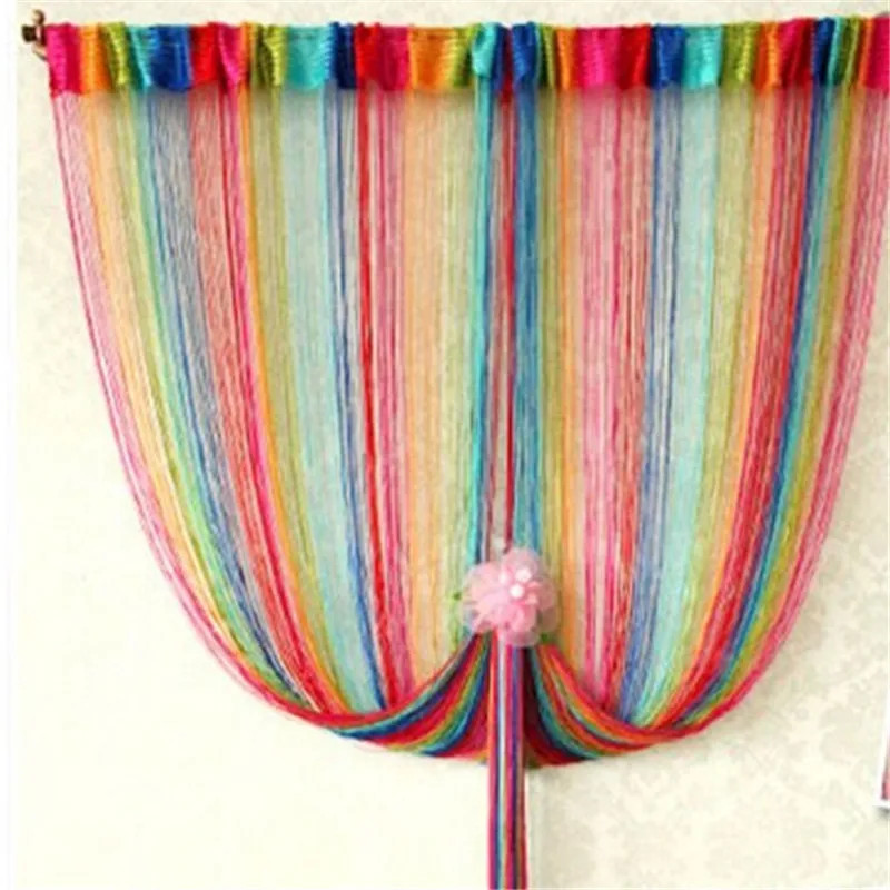 200*100cm Colorful Thread Curtains Screen Ribbon String Room Door Tassel Curtain