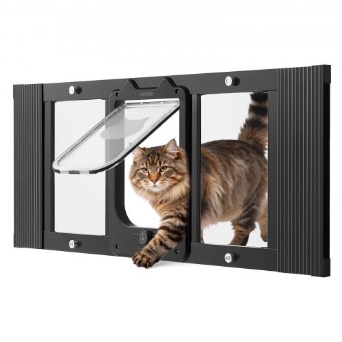Cat Door for Window, Adjustable to Fit Window Width 31″-36″, 4 Secure Lock Modes