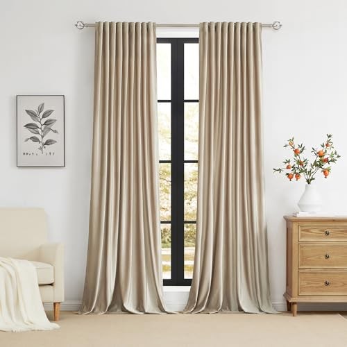 Champagne Polyester Velvet Curtains 96 52″W x 96″L (Pack of 2) Beige/Champagne