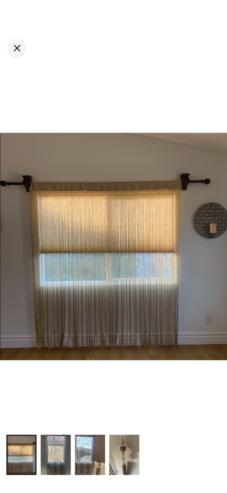 Designer Curtains! Beige Gold Sheer Bead & String Curtains with Ottoman Tassle!