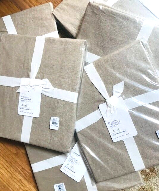 Pottery Barn Belgian Linen Sheer Drapes Set 2 Dark Flax 50x 96 Curtains More+