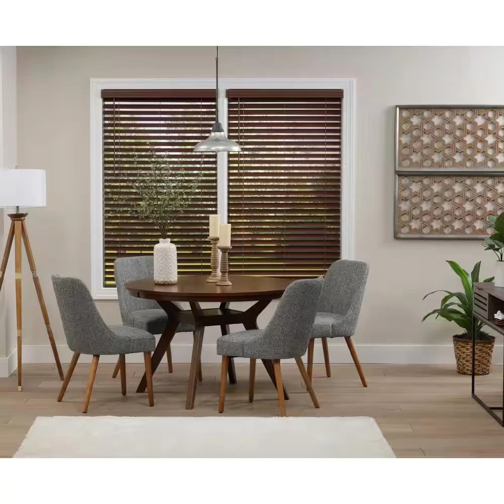 Dark Oak Cordless Room Darkening Faux Wood Blinds with 2 In. Slats – 33 3/4 X 48