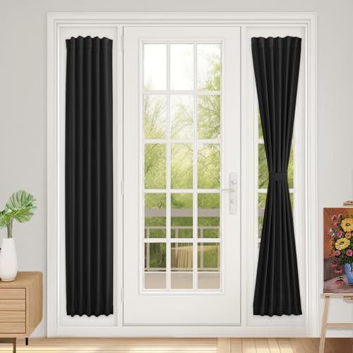 Sidelight Curtains – Room Darkening Door Curtain 12″W x 72″L (Pack of 1) Black