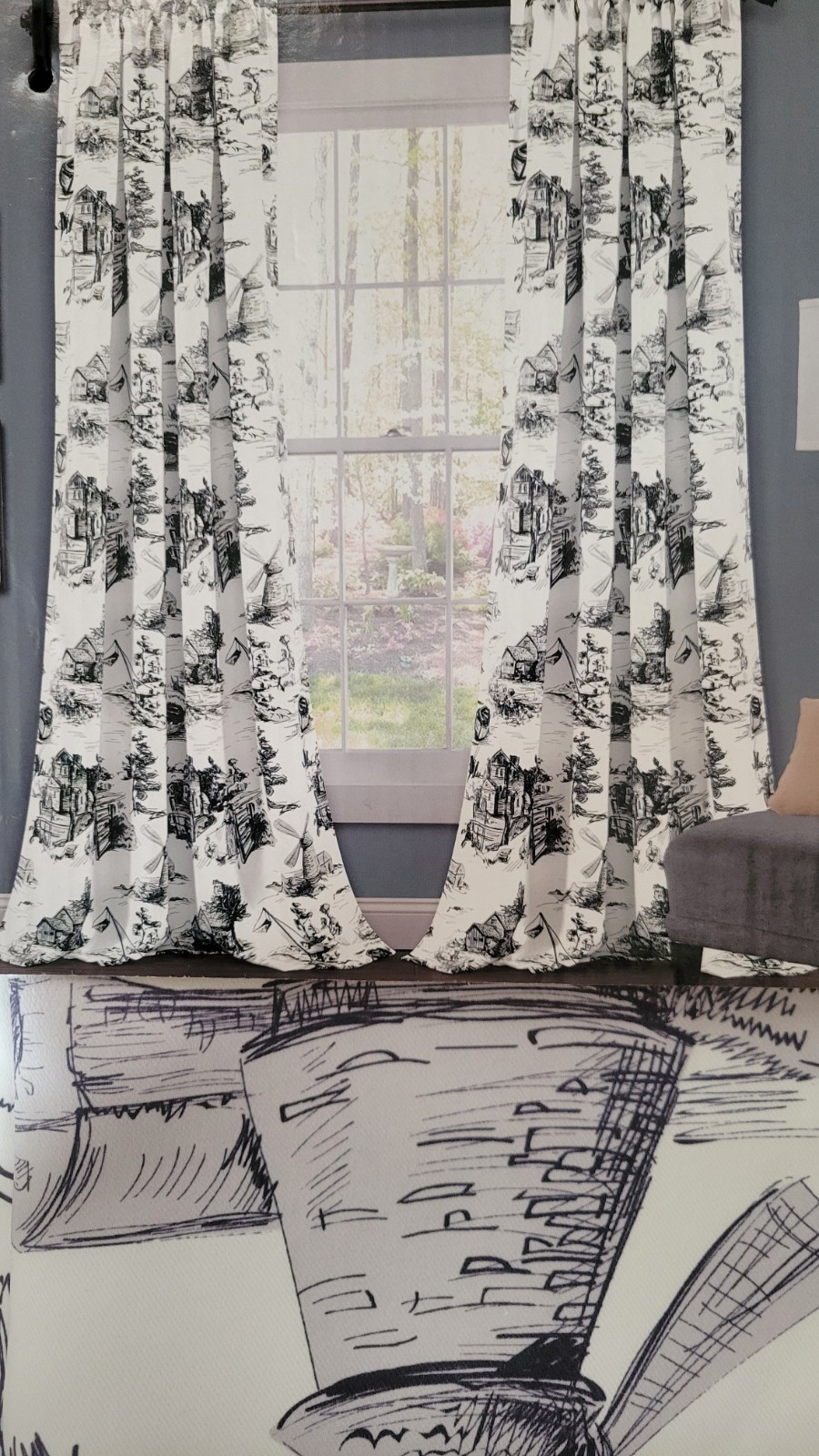 Halfmoon Insulated French Country Toile Room Darkening Curtains 2 Panels 52×84”